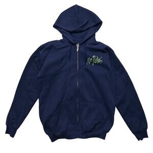 90's No Rules Daily Grind Graphic Y2K Zip Up Hoodie Navy Blue XL
